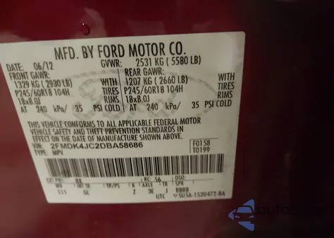 2013 Ford Edge Sel z USA, uszkodzony, nr VIN 2FMDK4JC2DBA58686